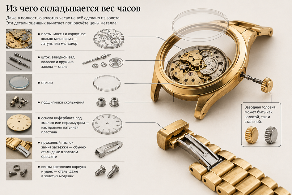 Схема: из чего складывается цена золотых часов
