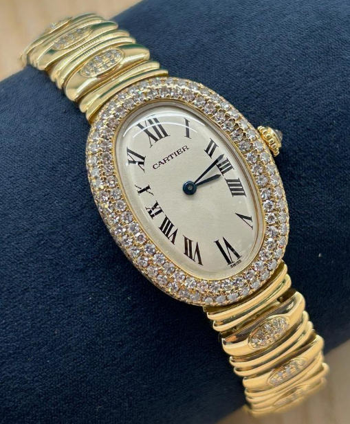 Cartier Baignoire с бриллиантами на безеле