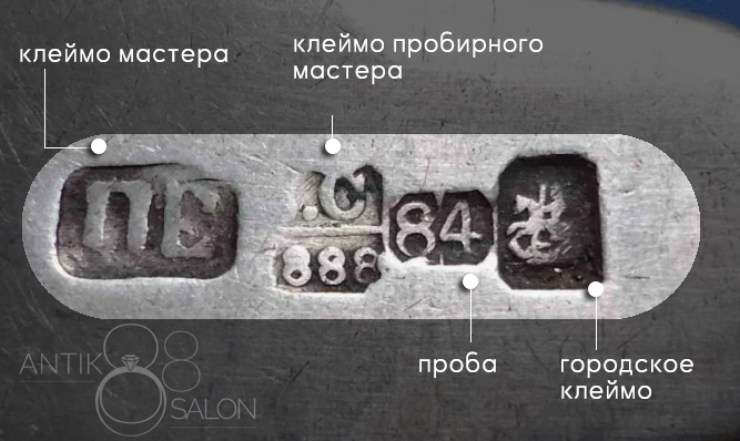 Клеймо на серебре 84 пробы
