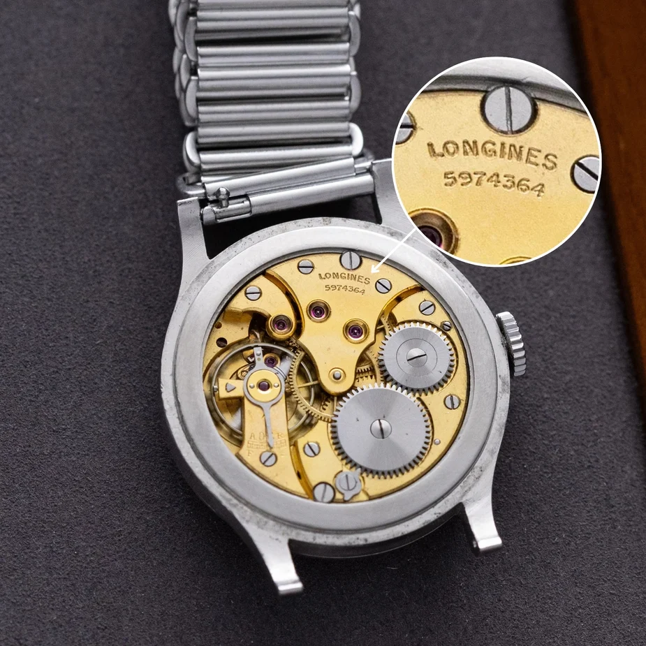 Гравировка на задней крышке оригинальных часов Longines